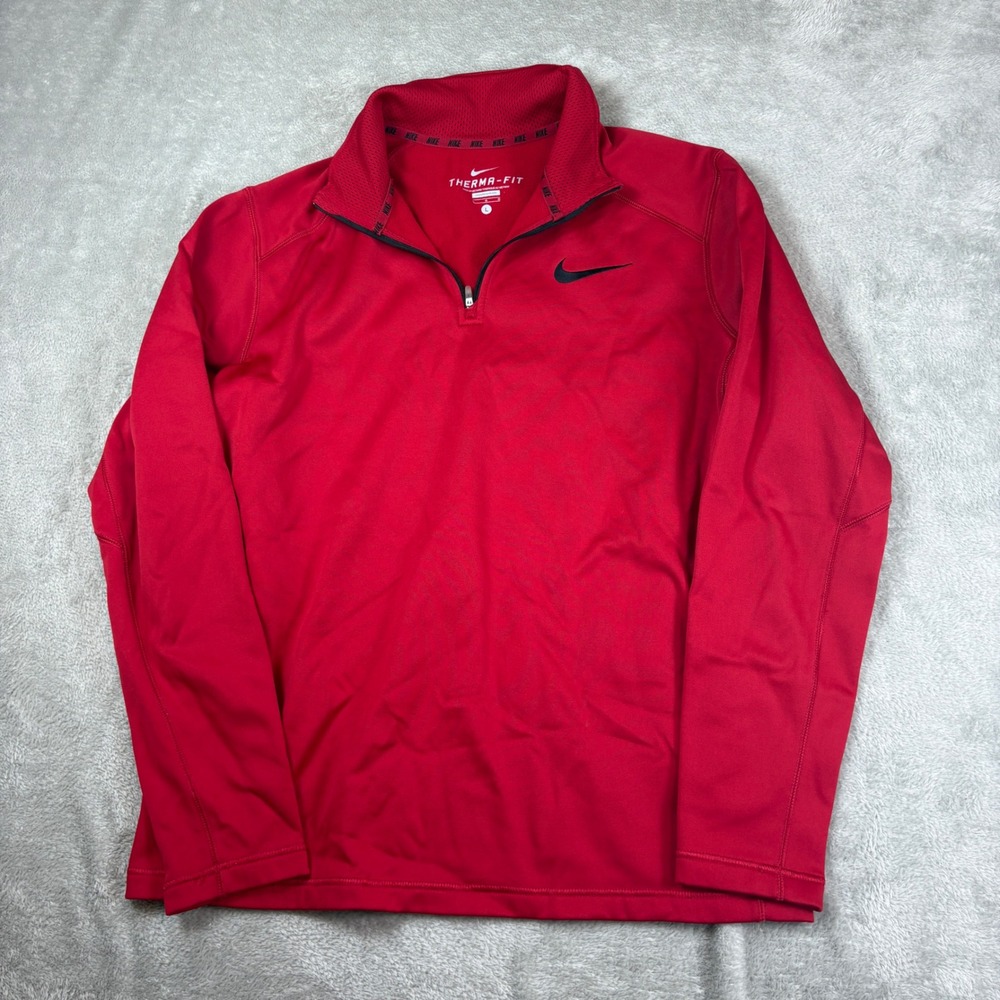Nike Sweater Mens L Therma-FIT Quarter Zip Pullover Red Activewear Training
